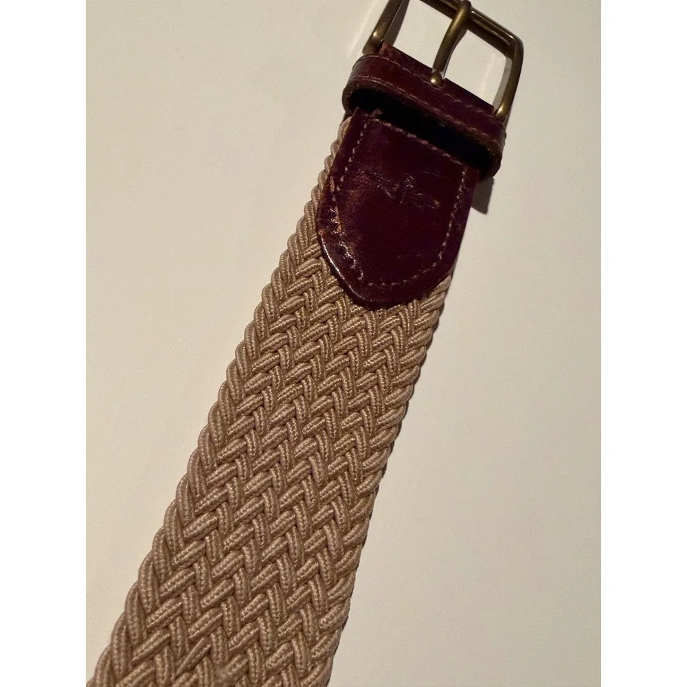 Dockers Mens Braided‎ Stretch Belt Khaki Tan Brown Leather Trim Size 40 11DK0323